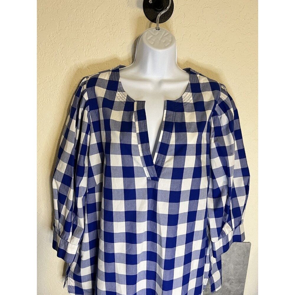 Tyler Boe Size XL Jenny Top Pleated Puff Sleeve Blue Gingham Plaid Cottagecore - Picture 2 of 14